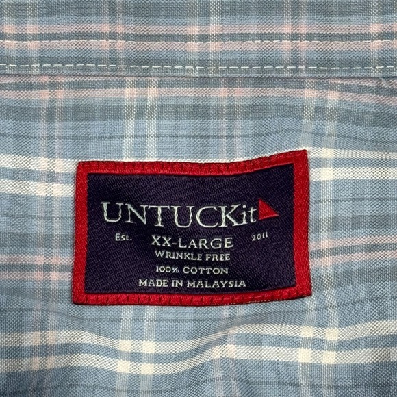 Untuckit Shirt Men 2XL XXL Blue Plaid Wrinkle Free Button Up Relaxed‎ Work - Picture 3 of 9
